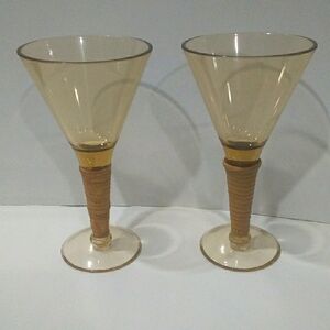Pair of Gold Plastic Wine Martini Glasses Wrapped Stems